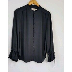 Women's Gray Long Sleeve Button Down Blouse Shirt Size Med Business Career